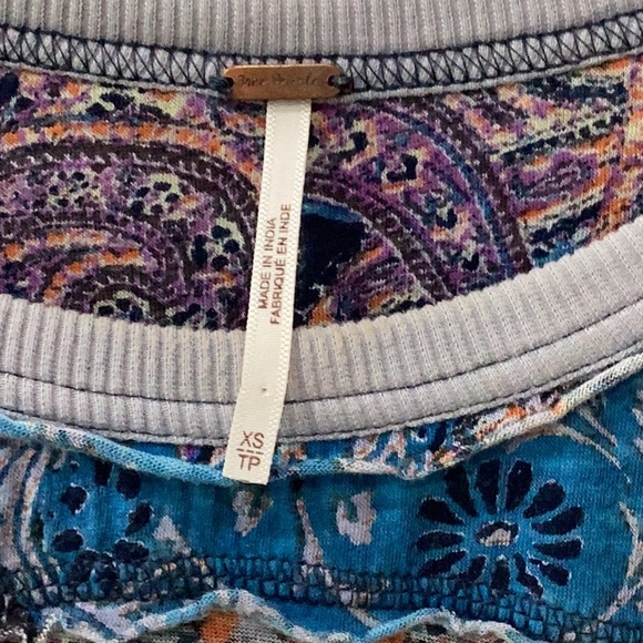 Free People Making Circles Paisley Cotton Long Sleeve Pull On Top Size XS - Picture 5 of 10
